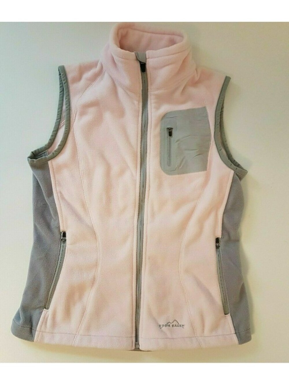 Eddie Bauer Windcutter Fleece Vest Pink Gray Women’s Small Full Zip 365